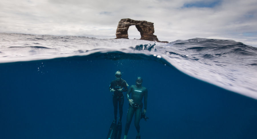 SCUBA diving by Darwin's Arch in the Galapagos