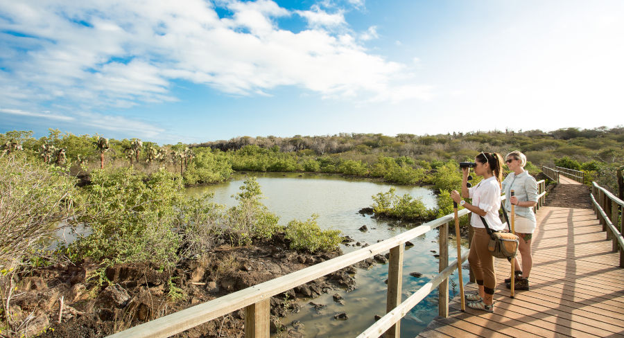 Turistas explorando la Isla Santa Cruz en Galápagos