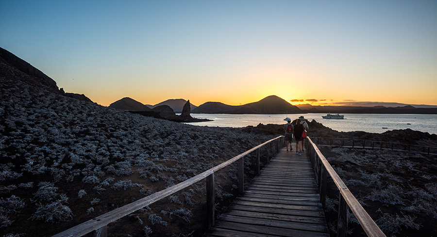 Wooden path on the island of Bartolome in the Galapagos