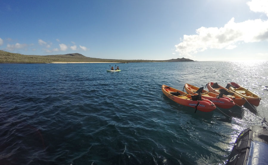 Multiple kayaks are available for exploration of the Galapagos