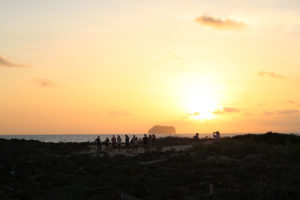 Trekking in the Galapagos Islands at sundown