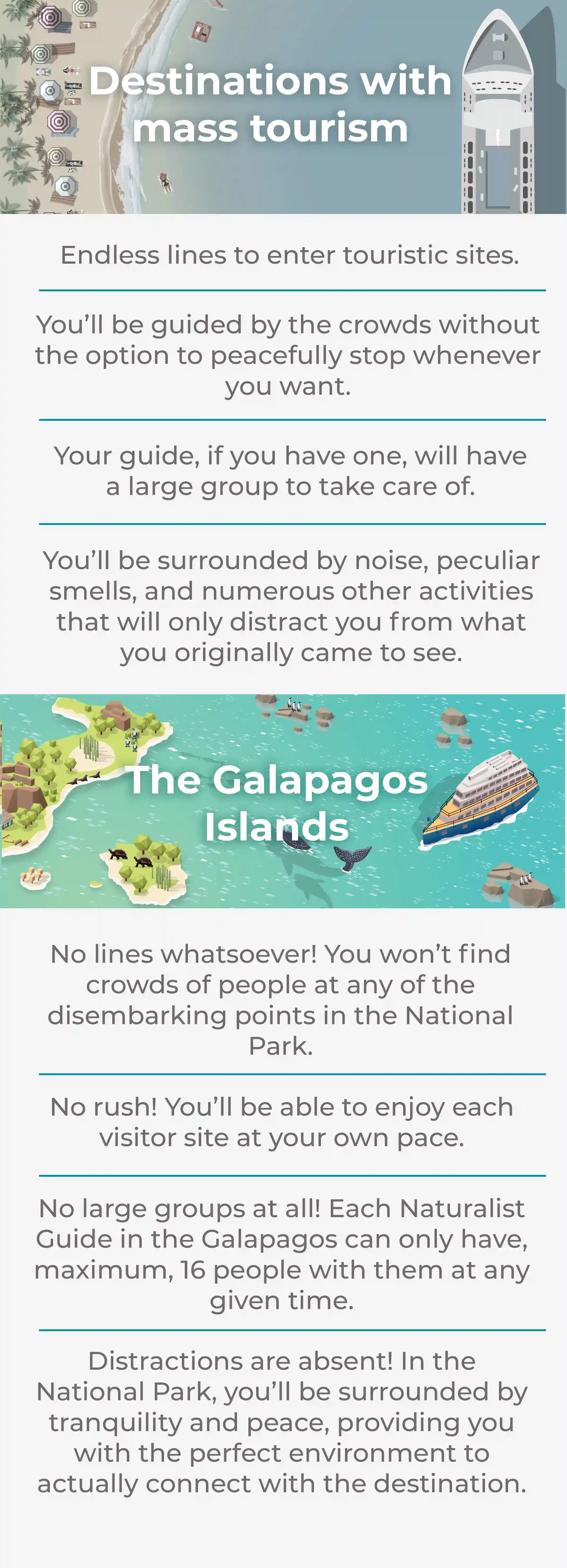 Destinations with mass tourism vs. The Galapagos Islands