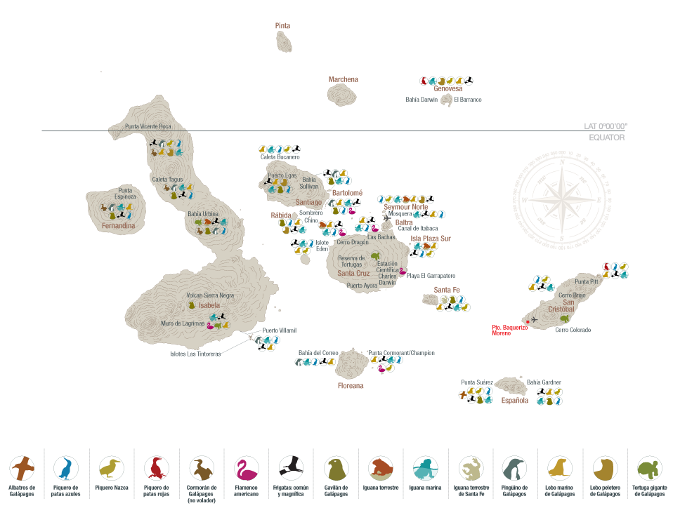 Mapa de especies icónicas de Galápagos 
