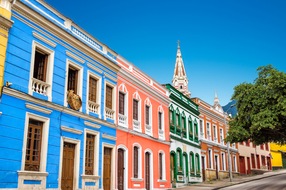 Colorful buildings line the streets of Bogota's La Candelaria 