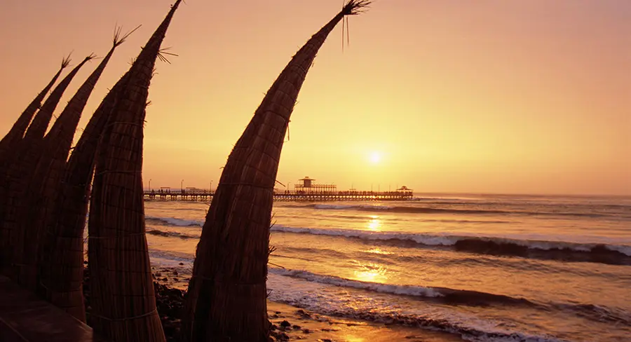 Sunset over Trujillo Beach in Peru
