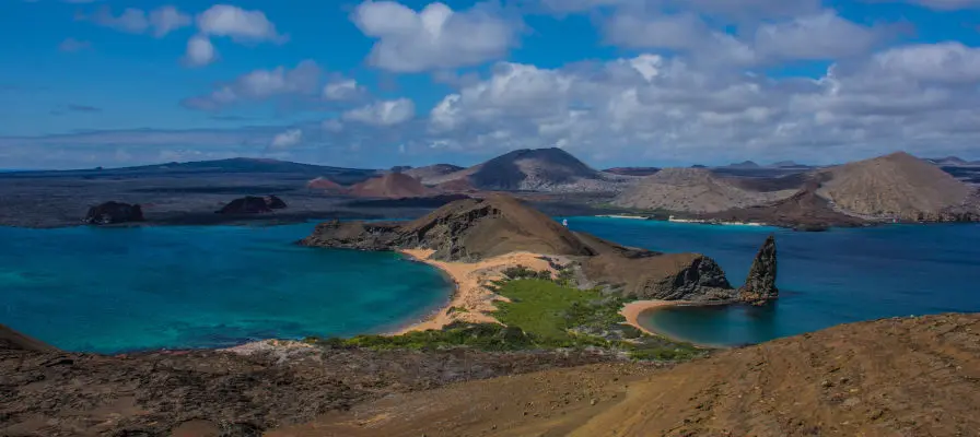 A view of Pinnacle Rock in Bartolome Island, Galapagos